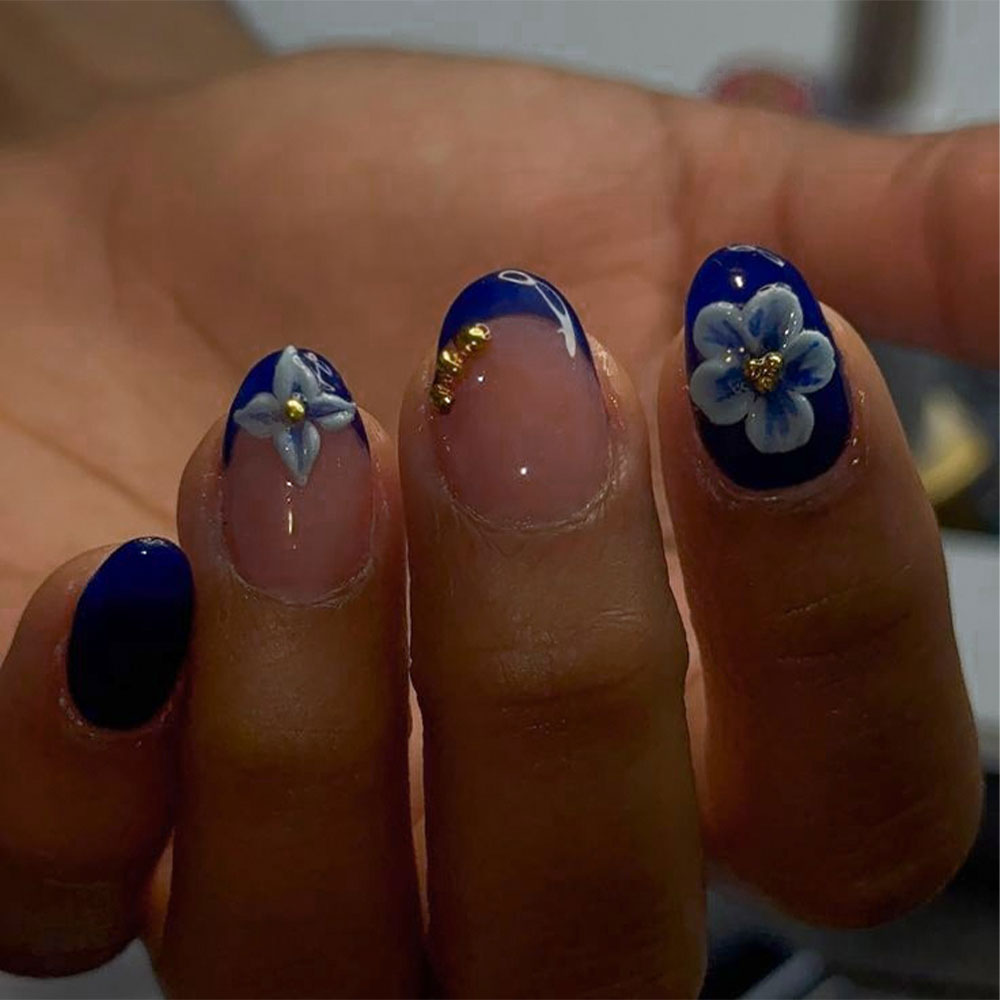 Nail Art Ideas - 24 Stück Kurze Ovale 3D Gel-Nagelaufkleber,