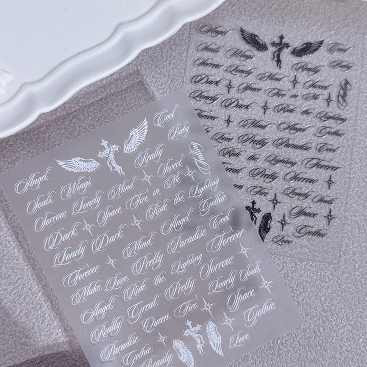 Schwarz-weiße Buchstaben-Wort- – Nail Art Y2K Bewertung und Preis
