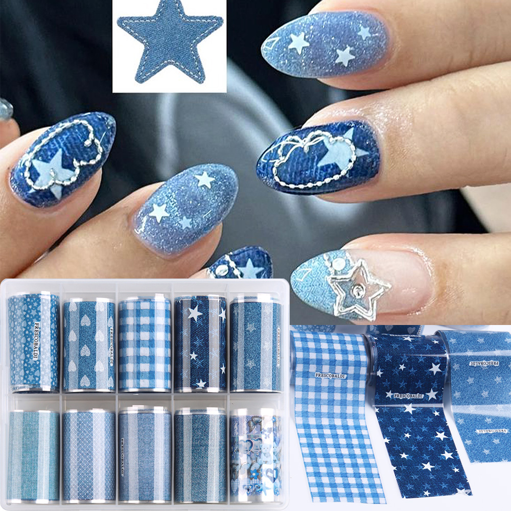 Ins Patchwork-Stil Denim Nail  – Nail Art Denim Bewertung und Preis