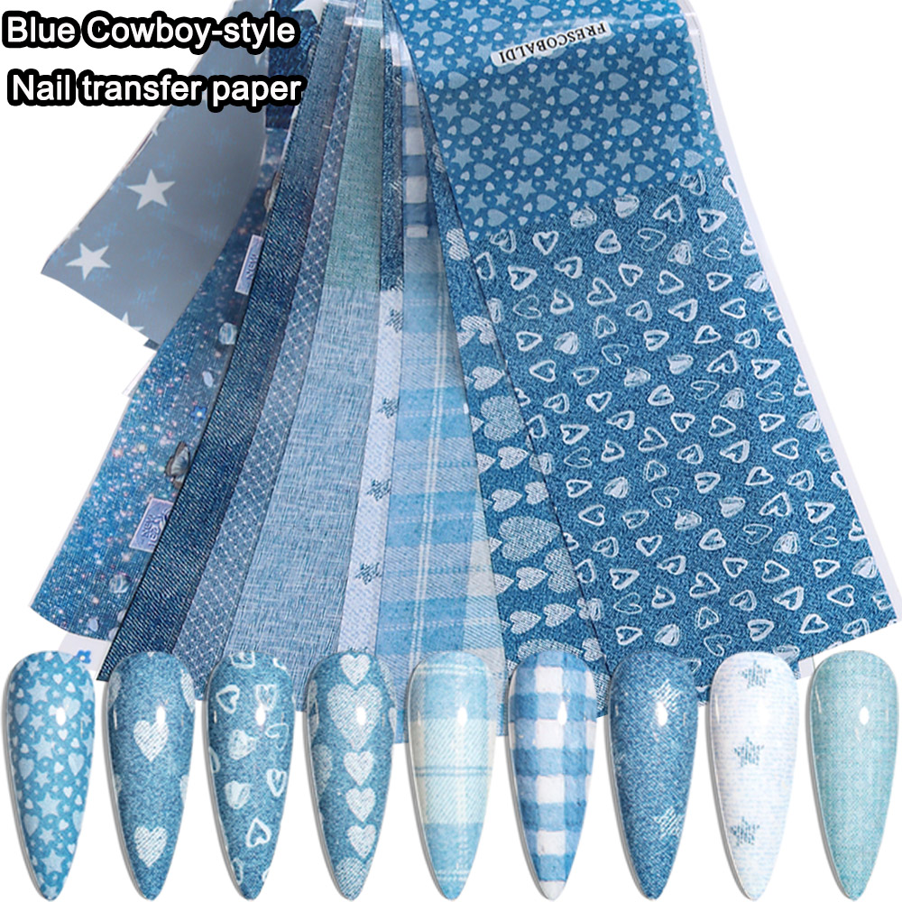 Ins Patchwork-Stil Denim Nail  – Nail Art Denim Bewertung und Preis