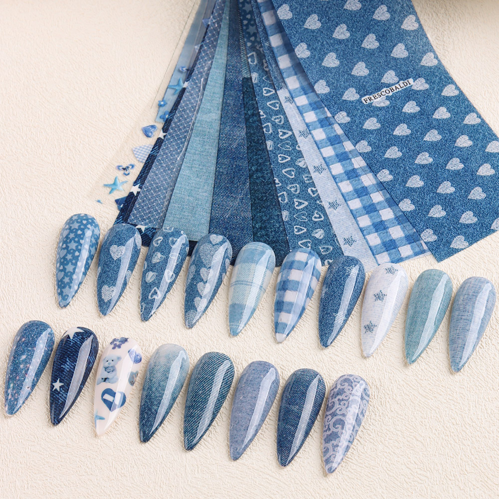 Ins Patchwork-Stil Denim Nail  – Nail Art Denim Bewertung und Preis